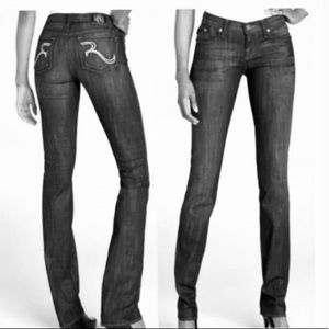 Rocking Republic Black Denim Jean with White and Silver Stitching on “R” 31 x 35
